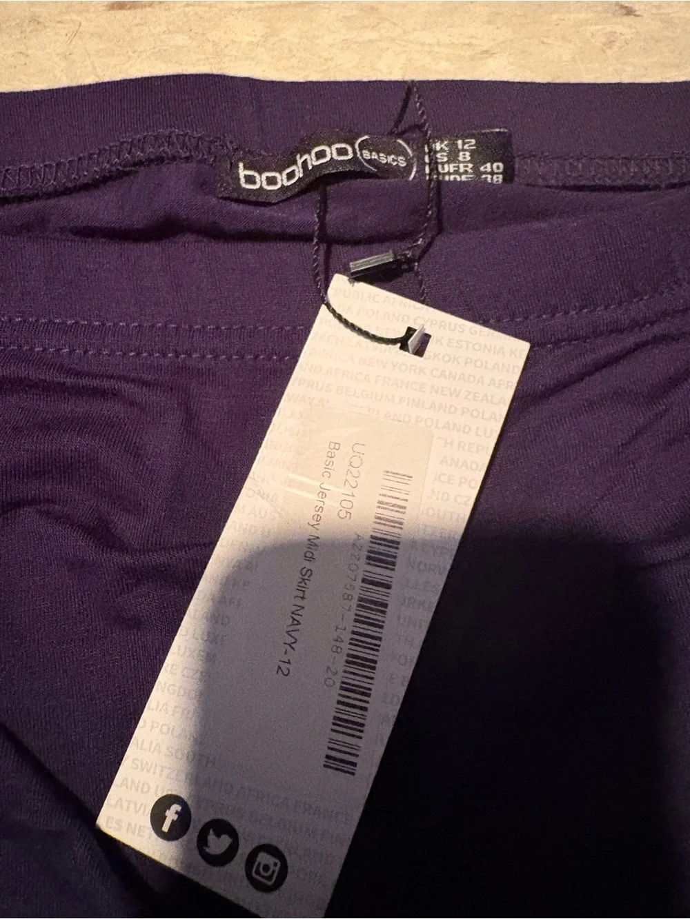 Boohoo Navy Blue Midi Pencil Skirt size 8